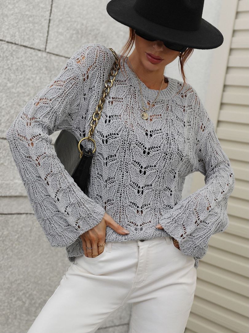 Openwork Dropped Shoulder Knit Top-Mope's Closet