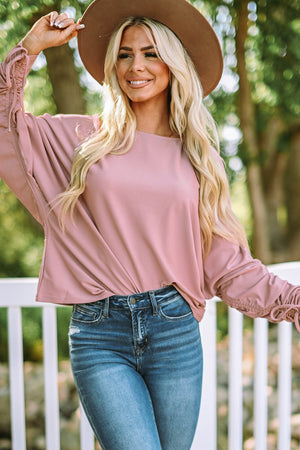 Ribbed Drawstring Dolman Sleeve Top-Mope's Closet