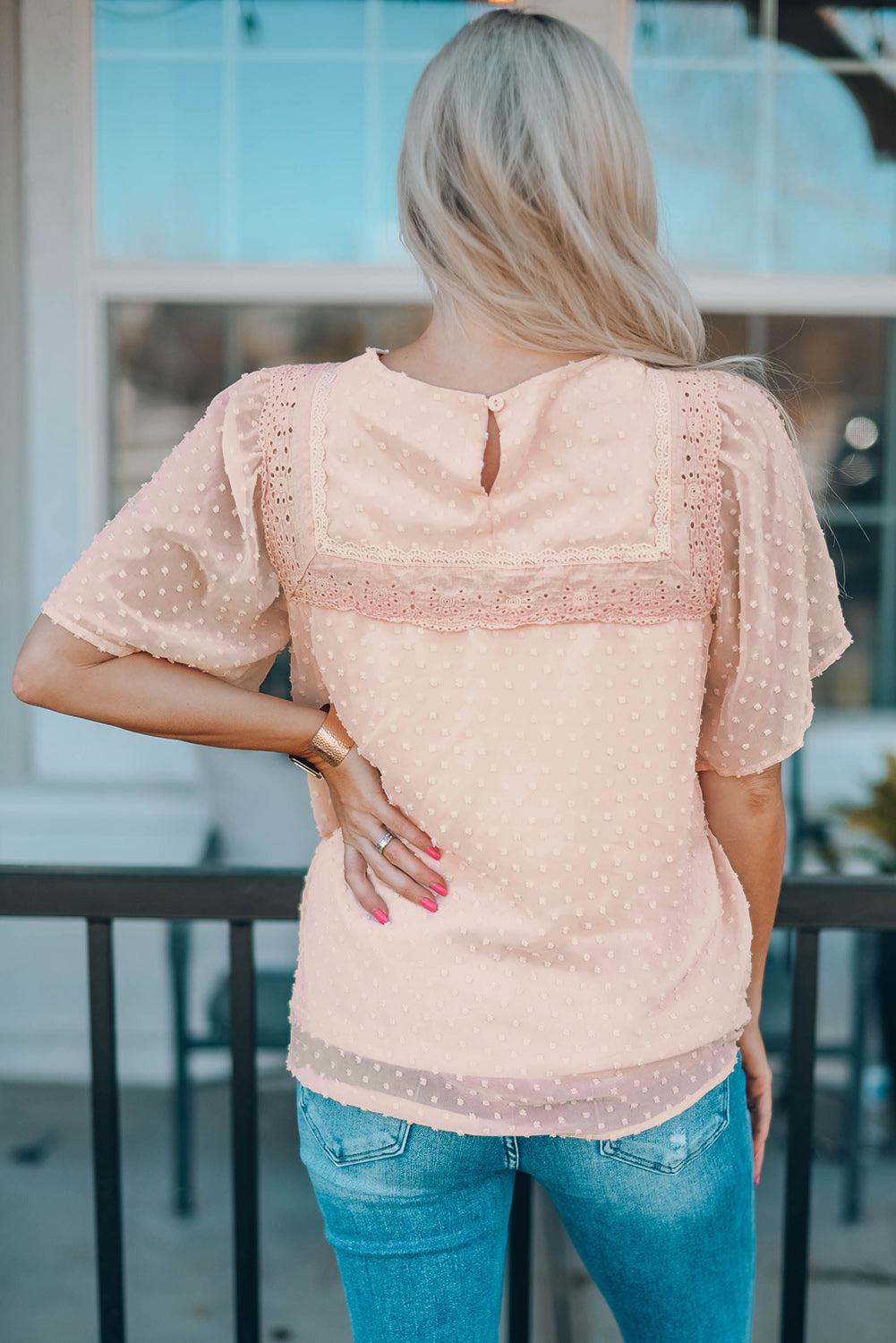 Flutter Sheer Sleeves Babydoll Top-Mope's Closet