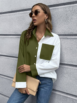 Color Block Button Down Shirt-Mope's Closet