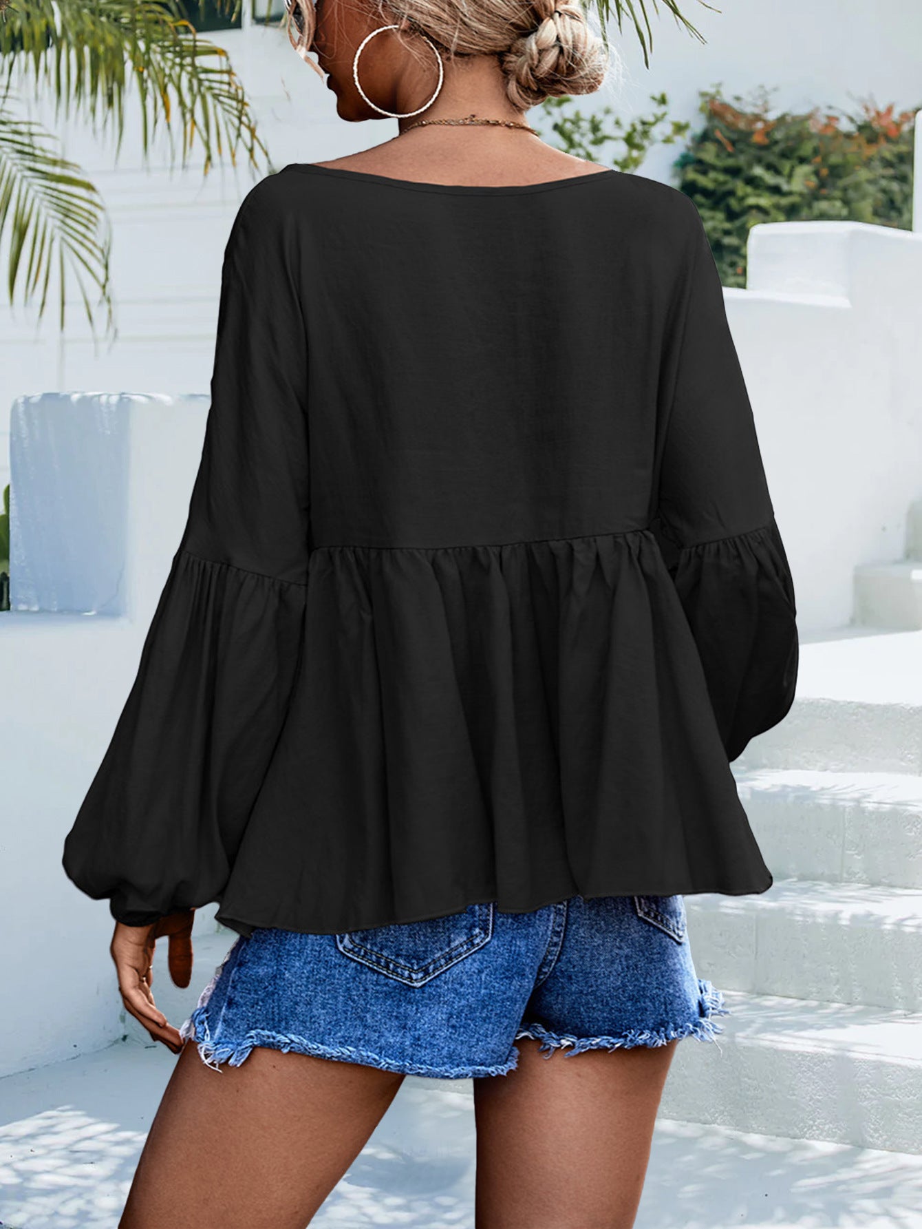 Puff Sleeve Babydoll Blouse-Mope's Closet