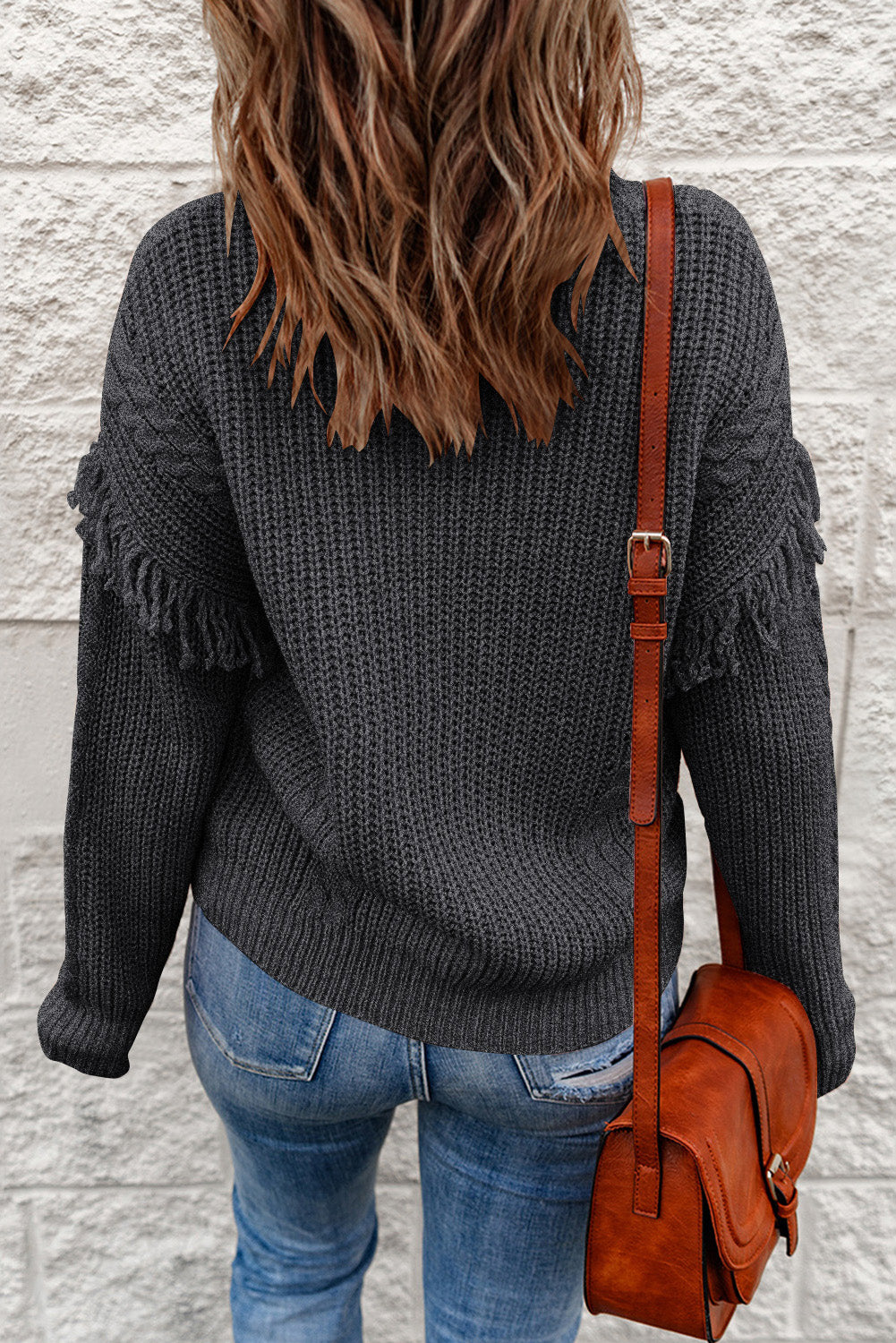 Fringe Detail Mixed Knit Sweater-Mope's Closet