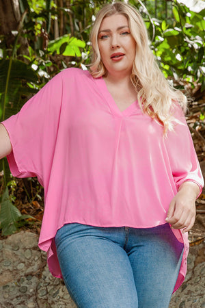 Plus Size Notched Neck Half Sleeve Blouse-Mope's Closet