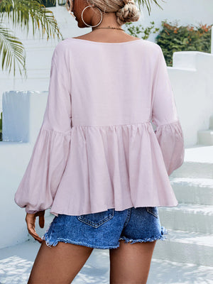 Puff Sleeve Babydoll Blouse-Mope's Closet