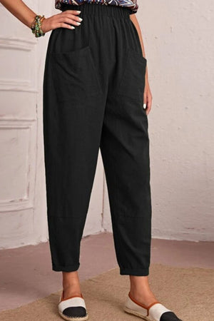 Elastic Waist Pocket Tapered Pants-Mope's Closet