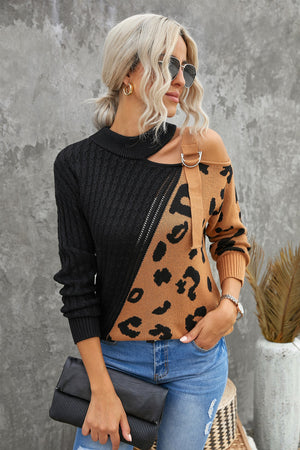 Leopard Block Turtleneck Sweater-Mope's Closet