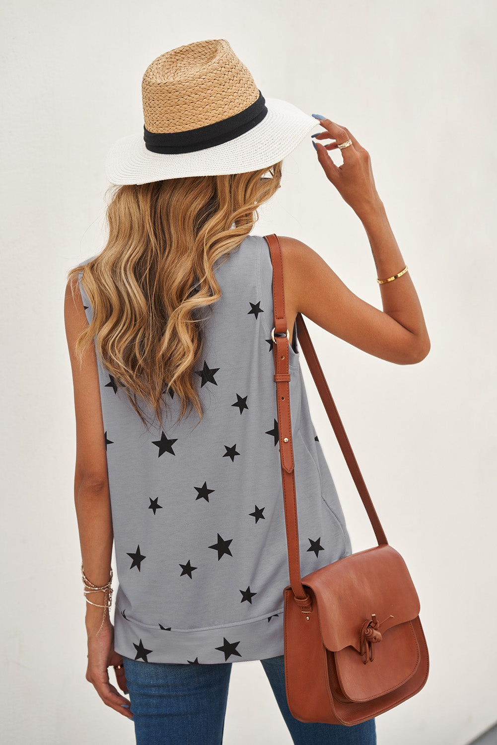 Star Print Tank with Slits-Mope's Closet