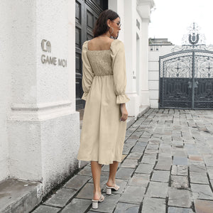 Smocked Square Neck Midi Dress-Mope's Closet