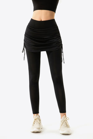 Drawstring Ruched Faux Layered Yoga Leggings-Mope's Closet