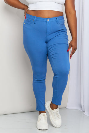 YMI Jeanswear Kate Hyper-Stretch Full Size Mid-Rise Skinny Jeans in Electric Blue-Mope's Closet