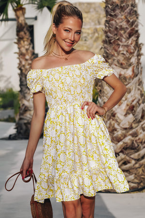 Floral Flounce Sleeve Off-Shoulder Dress-Mope's Closet