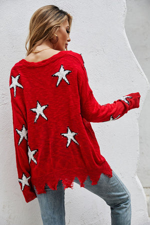 Star Pattern Distressed Sweater-Mope's Closet