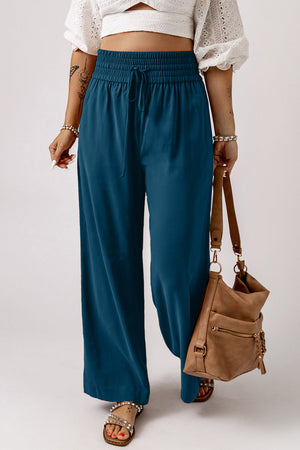 Drawstring Smocked Waist Wide Leg Pants-Mope's Closet