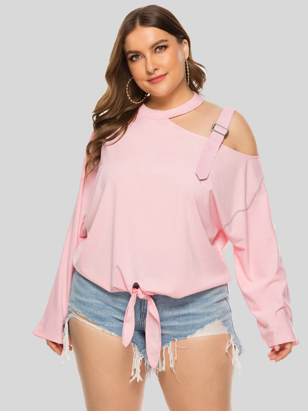 Plus Size Cold-Shoulder Tied Top-Mope's Closet