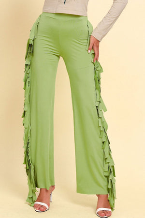 Fringe Trim Wide Leg Pants-Mope's Closet