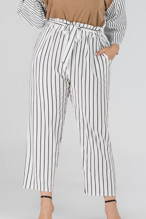 Full Size Striped Paperbag Waist Cropped Pants-Mope's Closet