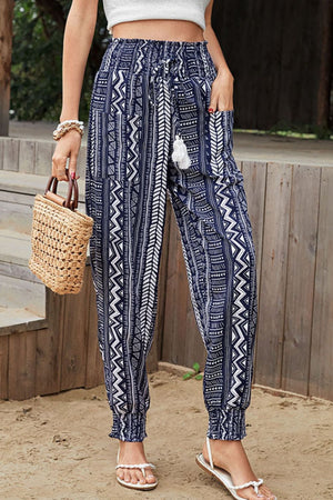 Geometric Print Tassel High-Rise Pants-Mope's Closet