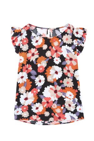 Plus Size Floral Flutter Sleeve Round Neck Top-Mope's Closet