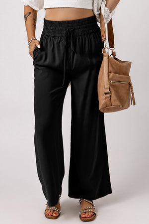 Drawstring Smocked Waist Wide Leg Pants-Mope's Closet