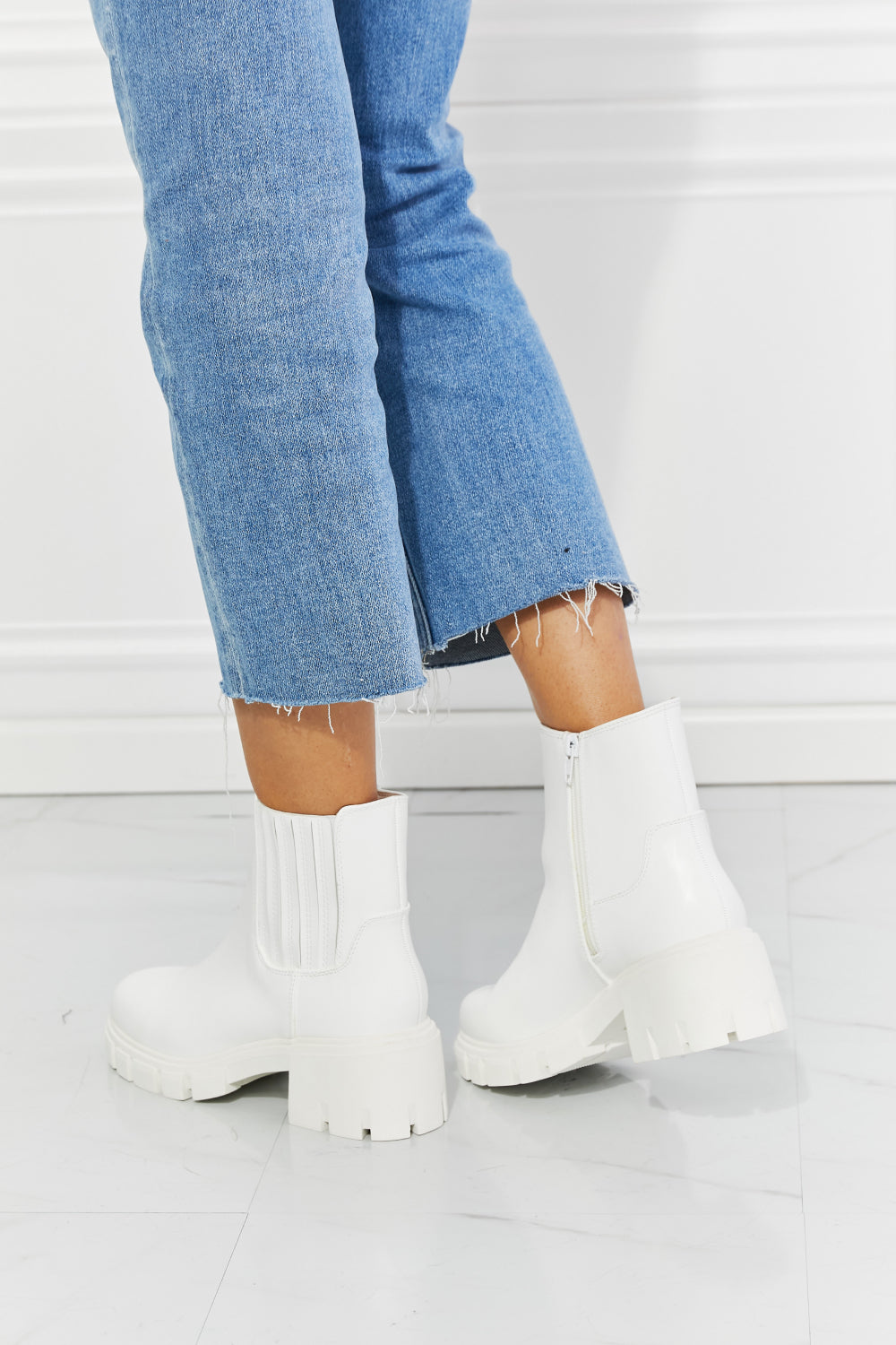 MMShoes What It Takes Lug Sole Chelsea Boots in White-Mope's Closet