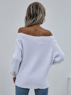 Off-Shoulder Rib-Knit Sweater-Mope's Closet