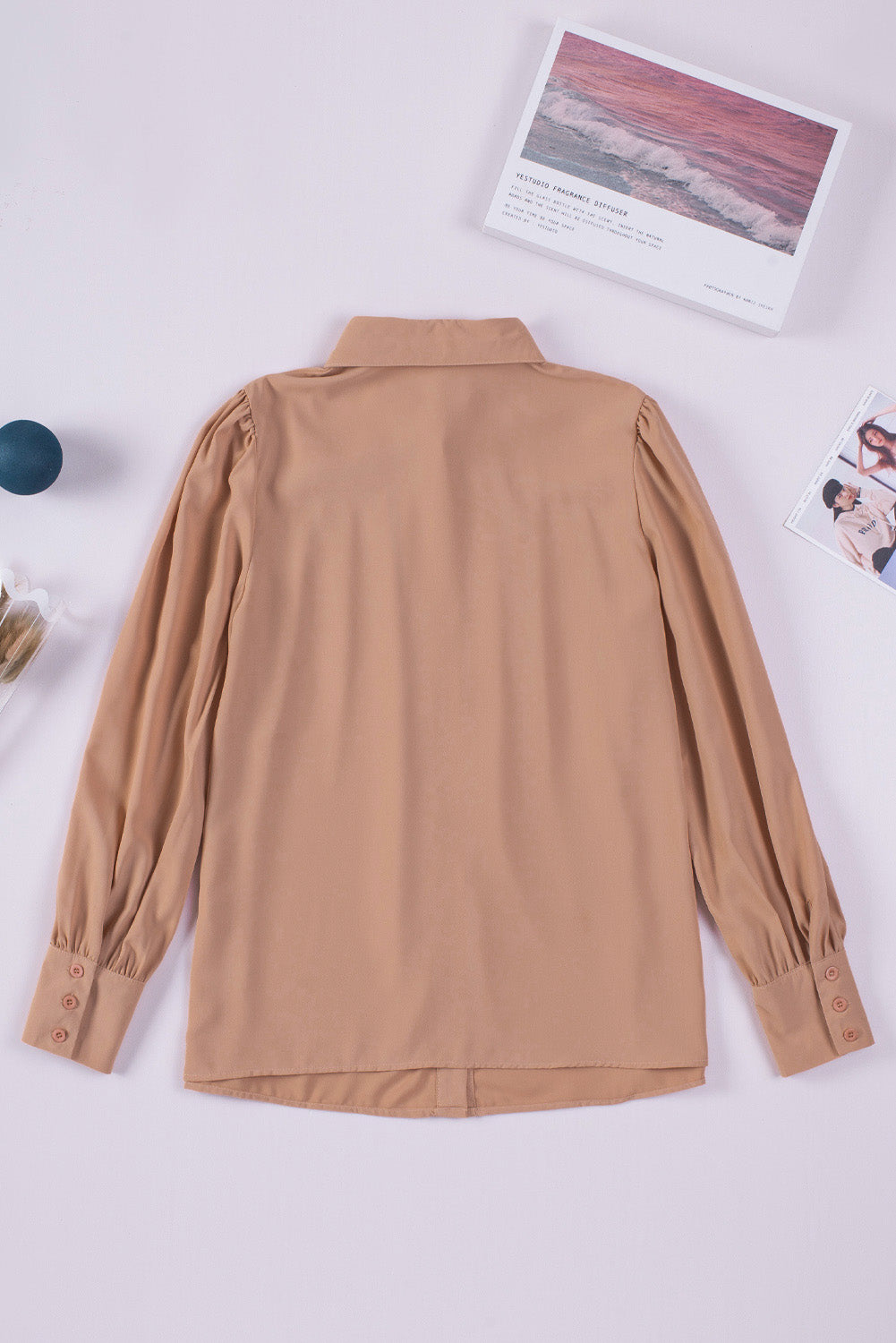 Gathered Detail Puff Sleeve Shirt-Mope's Closet