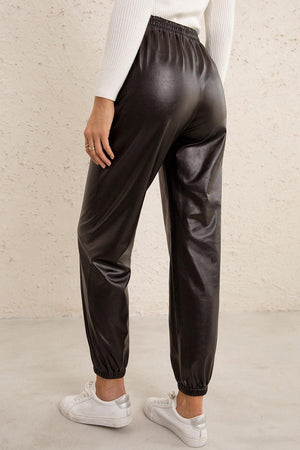 Elastic Waist PU Leather Joggers-Mope's Closet