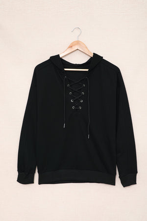 Lace-Up Dropped Shoulder Hoodie-Mope's Closet