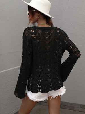 Openwork Dropped Shoulder Knit Top-Mope's Closet