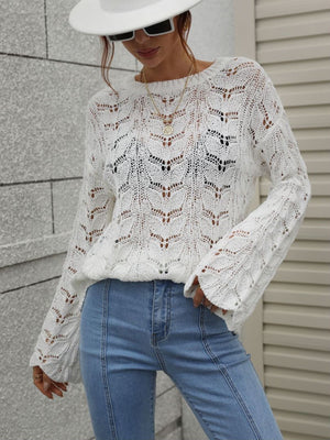 Openwork Dropped Shoulder Knit Top-Mope's Closet