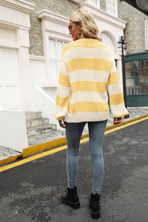 Striped Balloon Sleeve Knit Pullover-Mope's Closet