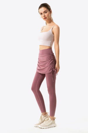 Drawstring Ruched Faux Layered Yoga Leggings-Mope's Closet