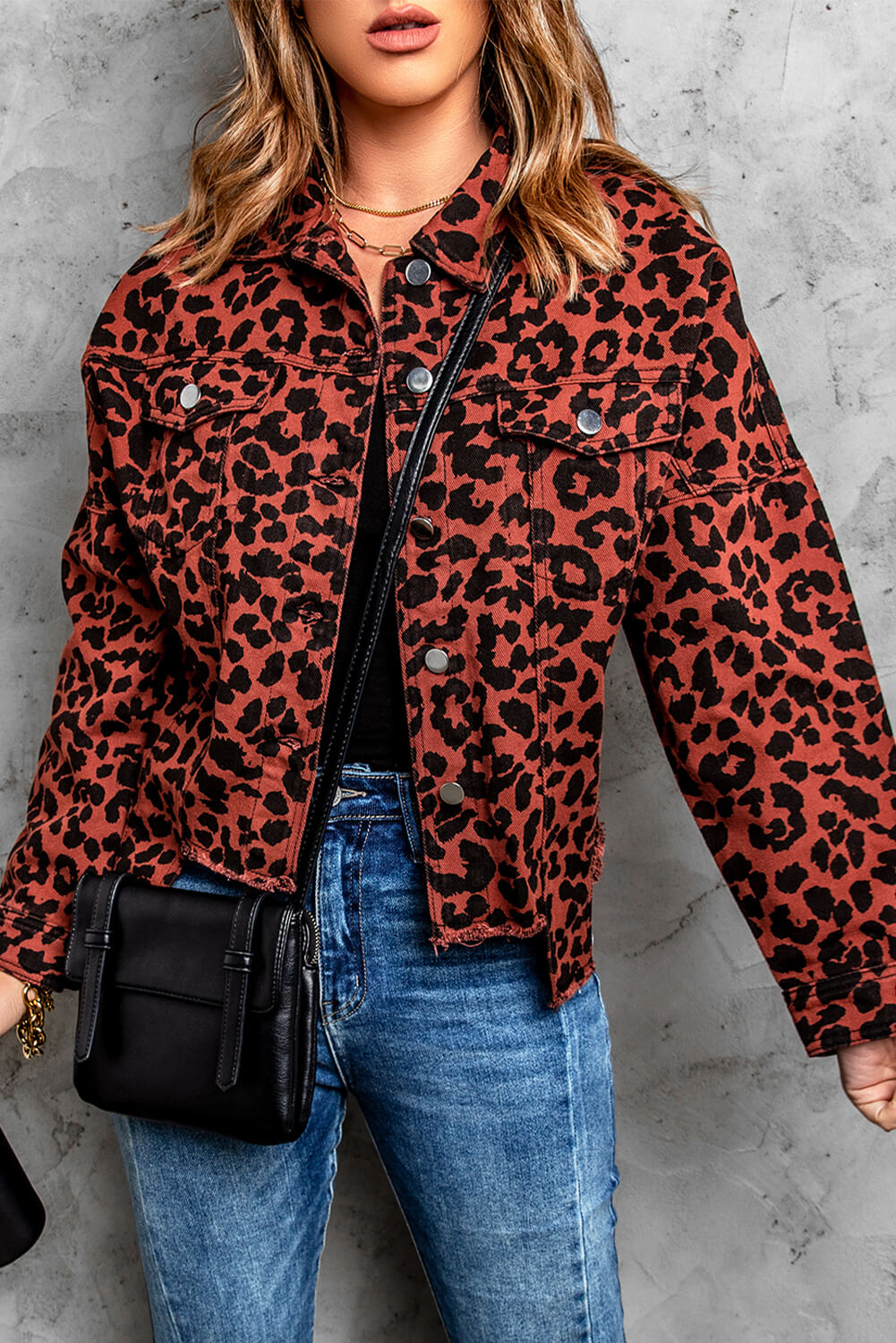 Leopard Print Raw Hem Jacket-Mope's Closet