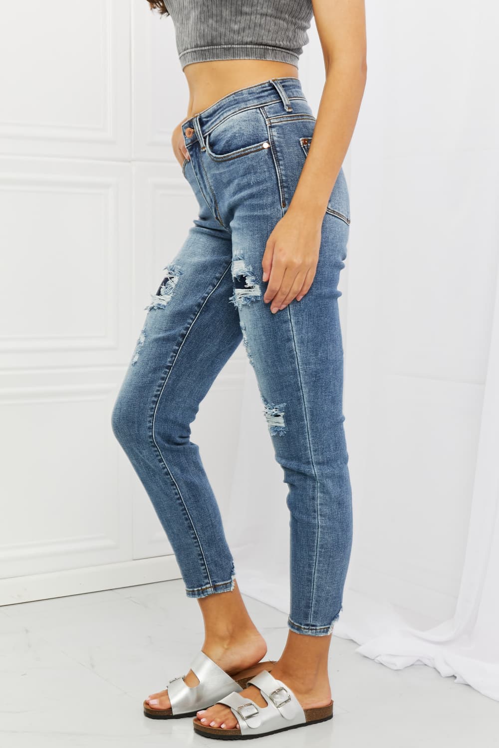 Judy Blue Dahlia Full Size Distressed Patch Jeans-Mope's Closet