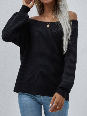 Off-Shoulder Rib-Knit Sweater-Mope's Closet