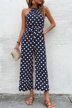 Polka Dot Grecian Wide Leg Jumpsuit-Mope's Closet