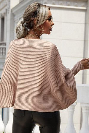 Horizontal Ribbing Dolman Sleeve Sweater-Mope's Closet