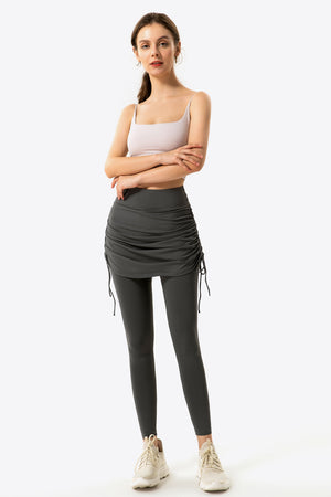 Drawstring Ruched Faux Layered Yoga Leggings-Mope's Closet