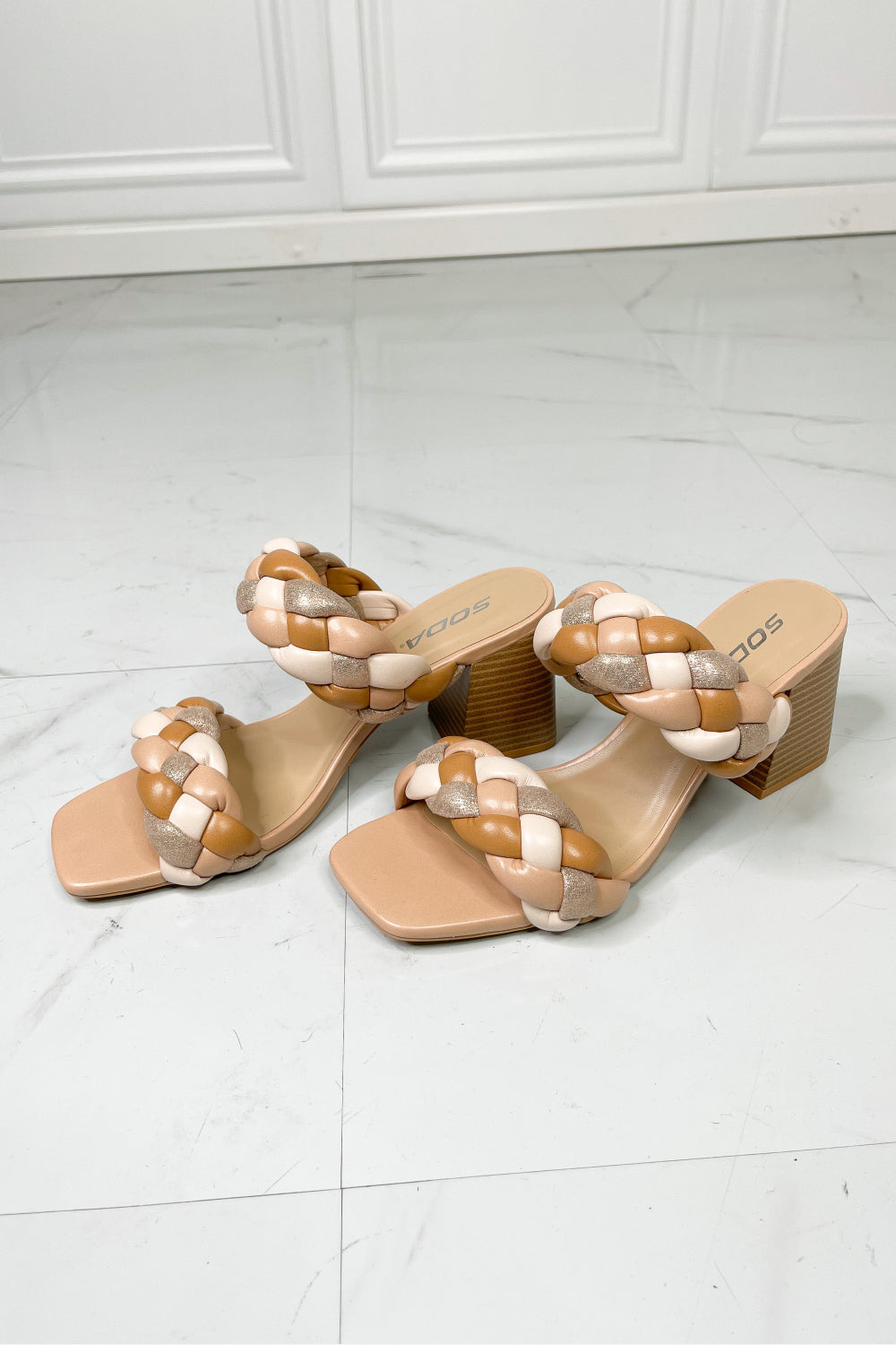 SODA Interwoven Ideas Braided Strap Block Heel Slide Sandal in Nude-Mope's Closet