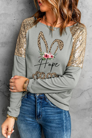 Leopard Sequin Round Neck Long Sleeve Top-Mope's Closet