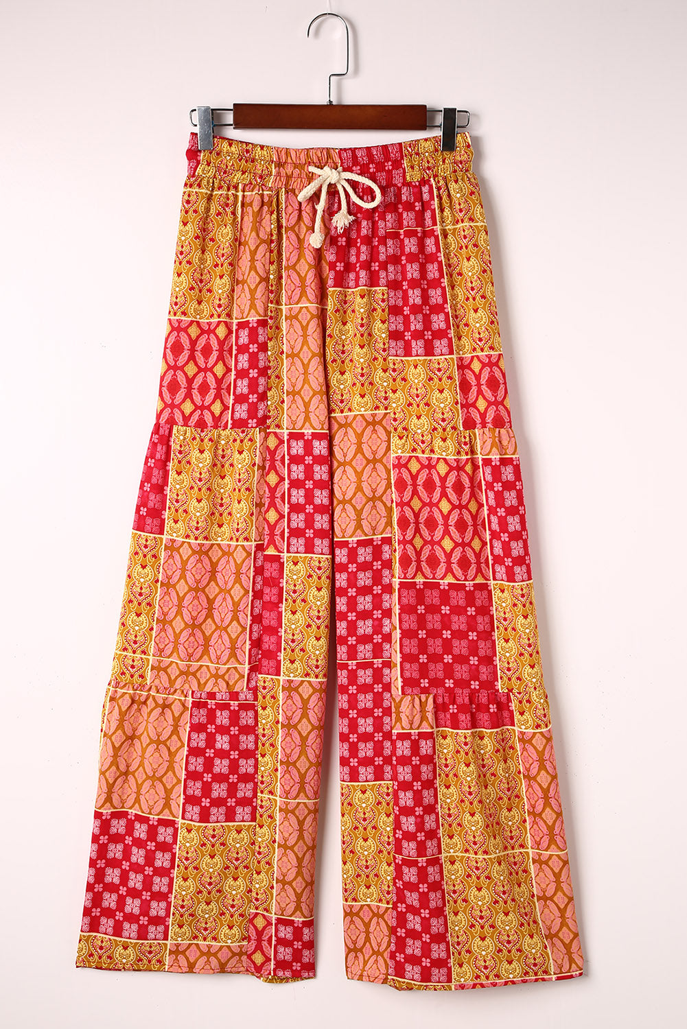 Bohemian Patchwork Drawstring Wide Leg Pants-Mope's Closet