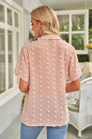 Swiss Dot Collar Short Sleeve Shirt-Mope's Closet