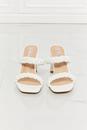 MMShoes In Love Double Braided Block Heel Sandal in White-Mope's Closet