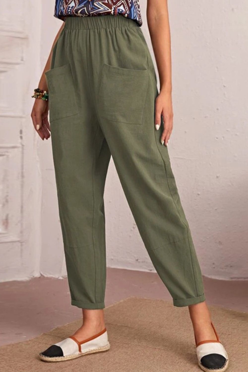 Elastic Waist Pocket Tapered Pants-Mope's Closet