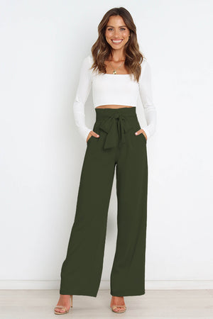 Tie Front Paperbag Wide Leg Pants-Mope's Closet