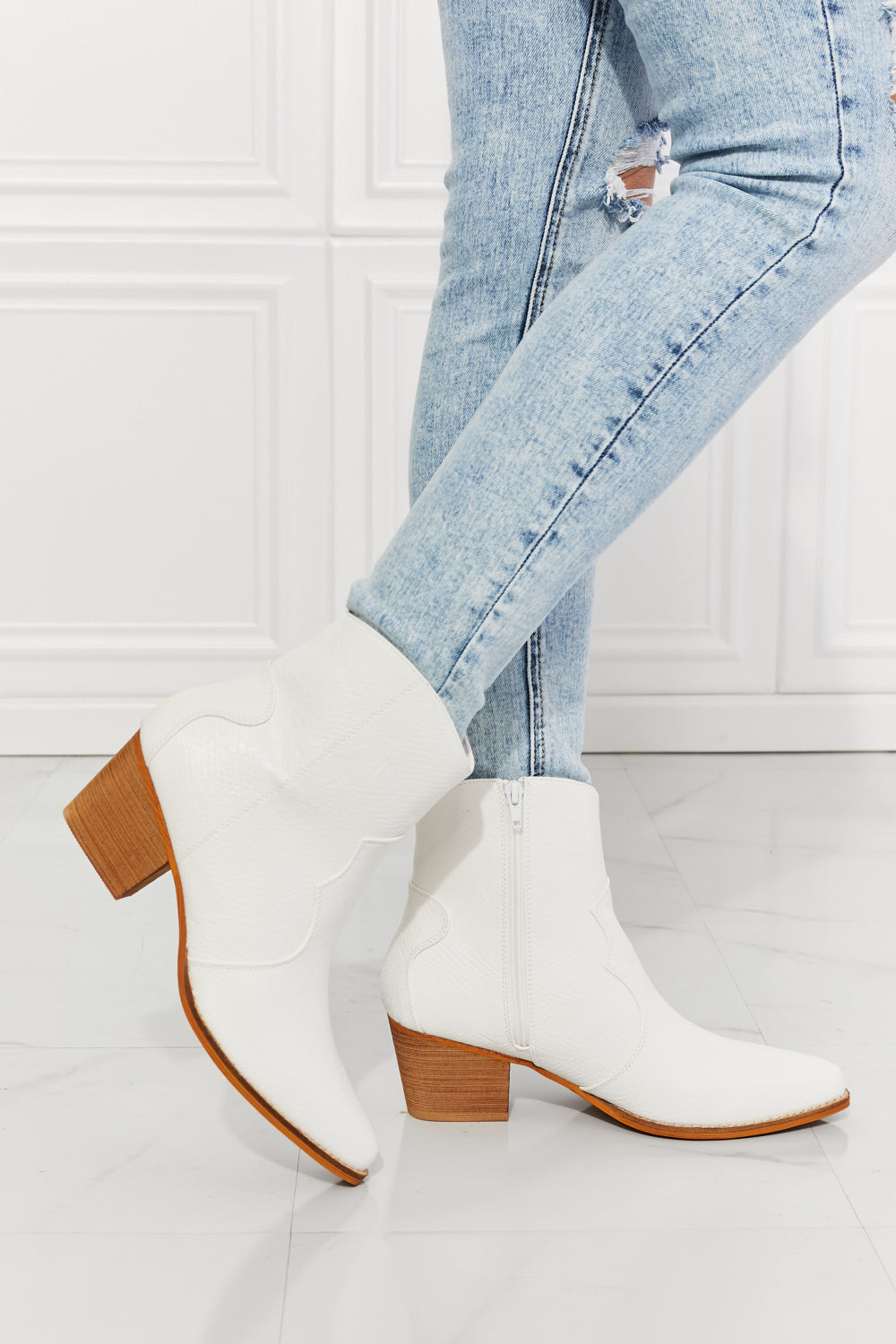 MMShoes Watertower Town Faux Leather Western Ankle Boots in White-Mope's Closet