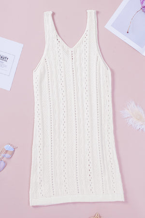 Openwork Sleeveless V-Neck Knit Dress-Mope's Closet