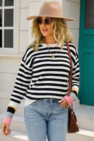 Warm Spice Striped Round Neck Sweater-Mope's Closet