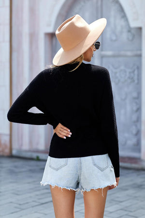 V Neck Wrap Front Knitted Top-Mope's Closet