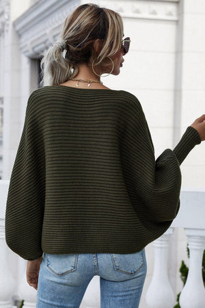 Horizontal Ribbing Dolman Sleeve Sweater-Mope's Closet